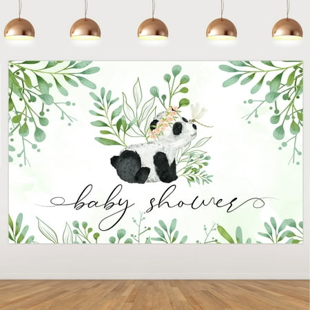 Panda Baby Shower Decorations, Panda Theme Green Black Backdrop, Artificial Bamboo Leaves for Boys Girls Birthday Baby Shower Party Supplies