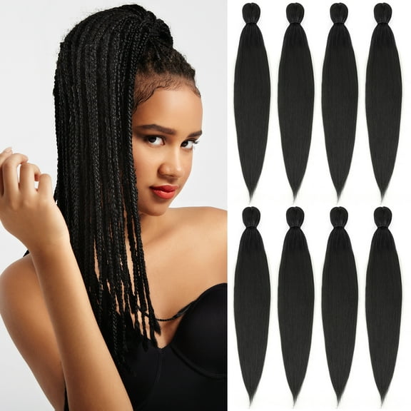 Braiding Hair Pre-Stretched 30 inch 8 Packs, Pre Stretched Braiding Hair Professional Synthetic Fiber Manual Crochet Twist Braids(1B)