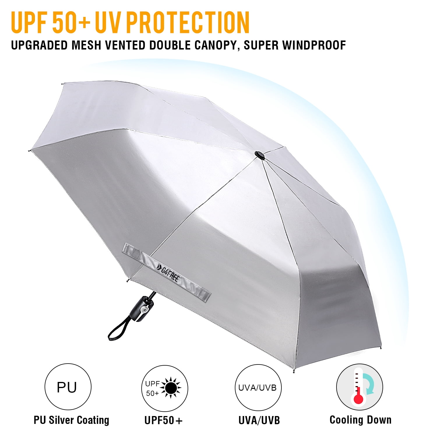G4Free UPF 50+ UV Protection Large Travel Umbrella 42/46 Inch Auto Open Close Windproof Sun Blocking Umbrella