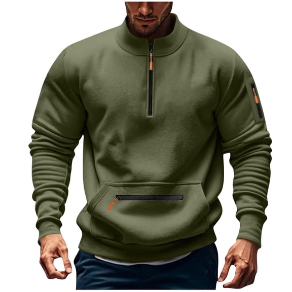 Men's 1/4 Zip Fleece Hoodie Mock Neck Pullover Sweatshirt Tactical Long Sleeve Golf Fishing Sports Shirt