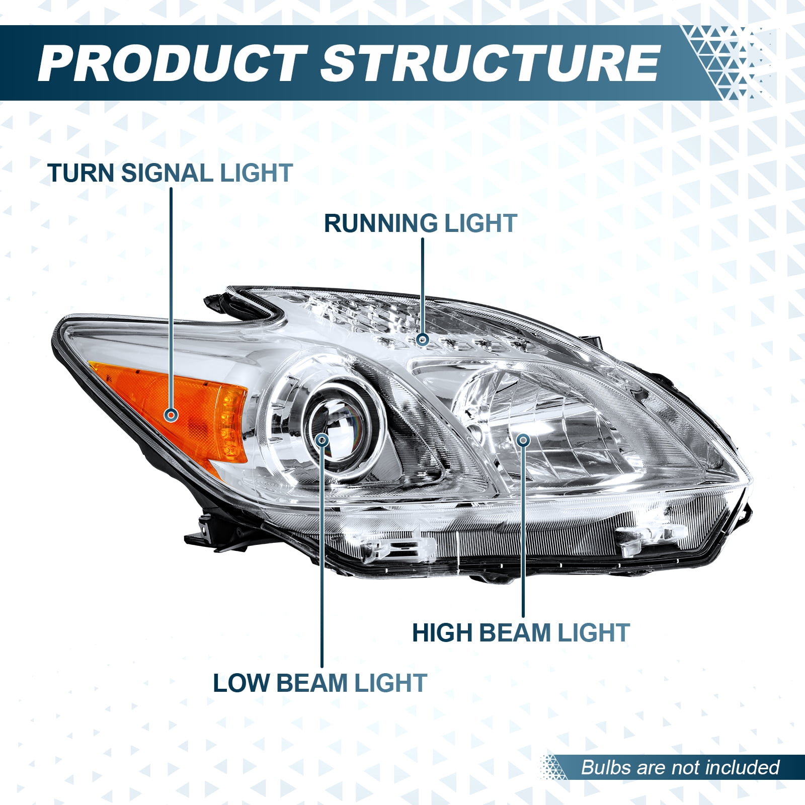HOUGEET Headlight Fit for Toyota Prius 2012-2015 RH Lens Housing Halogen Right Passenger
