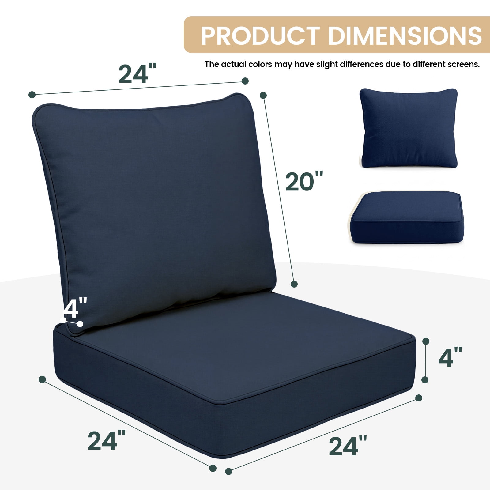 MOLIBYME Outdoor Deep Seat Cushion Set, Patio Furniture Cushions with Removable Cover Deep Seat and Back Cushion for Chair Sofa Couch