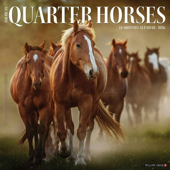 Willow Creek Press, American Quarter Horses 2026 Wall Calendar, 12'' X 12'', 18-Month Calendar with Stapled Binding