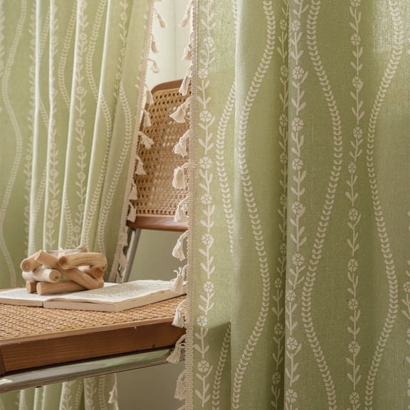 PixelForge Floral Linen Curtain, Farmhouse Curtain for Living Room, Light Filtering Rod Pocket, 1 Panel, Sage Green, 52"W x 84"L