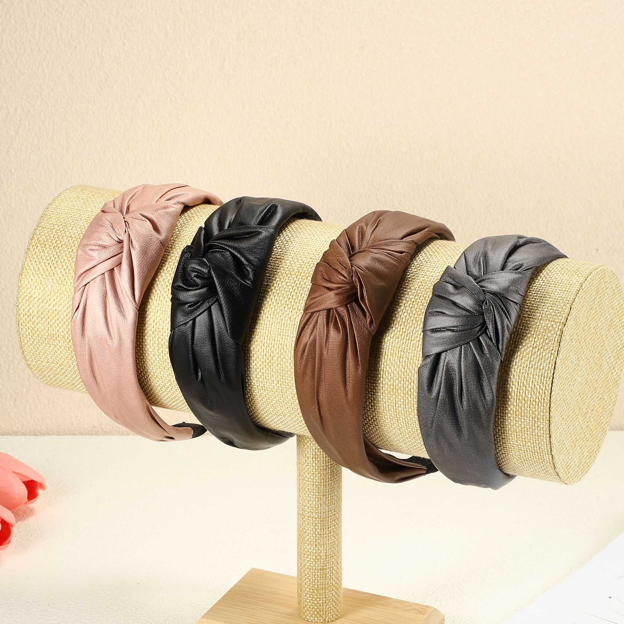 Unique Bargains 1 Pcs Faux Leather Knotted Headband Hairband for Women 1.57 Inch Black