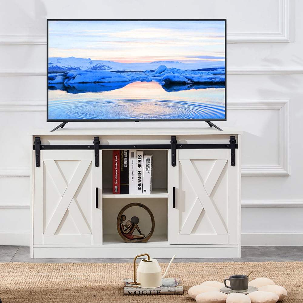Modern Farmhouse TV Stand Entertainment Center,Television Stand with 2