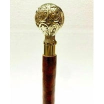 NAUTICALMARTUS Antique Brass Design Ball Designer Head Handle Leather Wooden Walking Stick Shaft Cane Decorative Gift