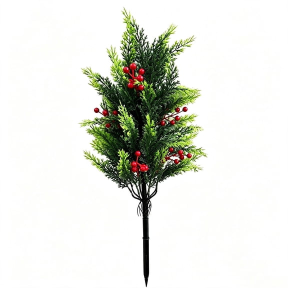 Artificial Cedar Topiary Christmas Trees, 23.62‑Inch UV‑Resistant Faux Cypress Shrubs with Ground Spikes, Weather‑Resistant Evergreen Decorative Plants for Indoor and Outdoor Porch, Patio and Garden