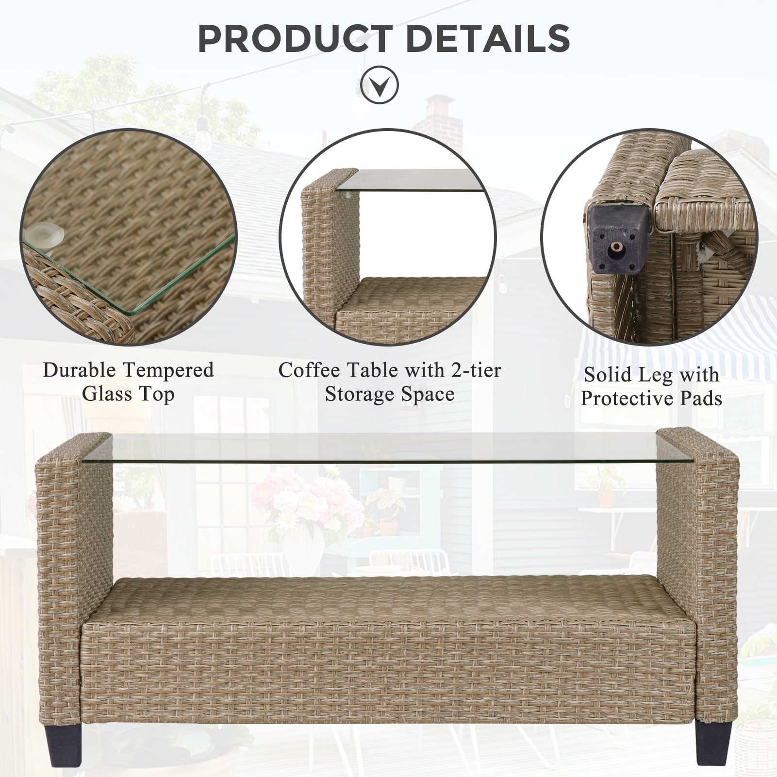 enyopro 4 Pieces Patio Furniture Sectional Set, Outdoor All-Weather Manual Weaving Wicker Conversation Set with Storage Box & Table, Rattan Sectional Sofa Set, Deck Porch Use Furniture Set, B994