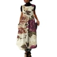 thumbnail image 2 of Uootdi Robes Tablier pour Femmes Col Rond Sans Manches Imprimé Floral Poche Robes Maxi Boho Légères Amples Robes Chasuble Cadeau, 2 of 7