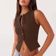 thumbnail image 5 of Women’s Button up Sleeveless Tank Tops - Casual Ribbed Knit Solid Color Crew Neck Slim Fitted Summer Tanks, 5 of 8