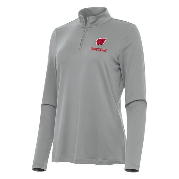 Women's Antigua Gray Wisconsin Badgers Reprocess Quarter-Zip Top