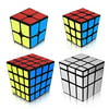 Speed Cube Puzzle Toy Mirror 2x2 3x3 4x4 Stickers 4PCS Cube Pack Fidget Twist Toys Games for Kids Children Adult Christmas Gift Black