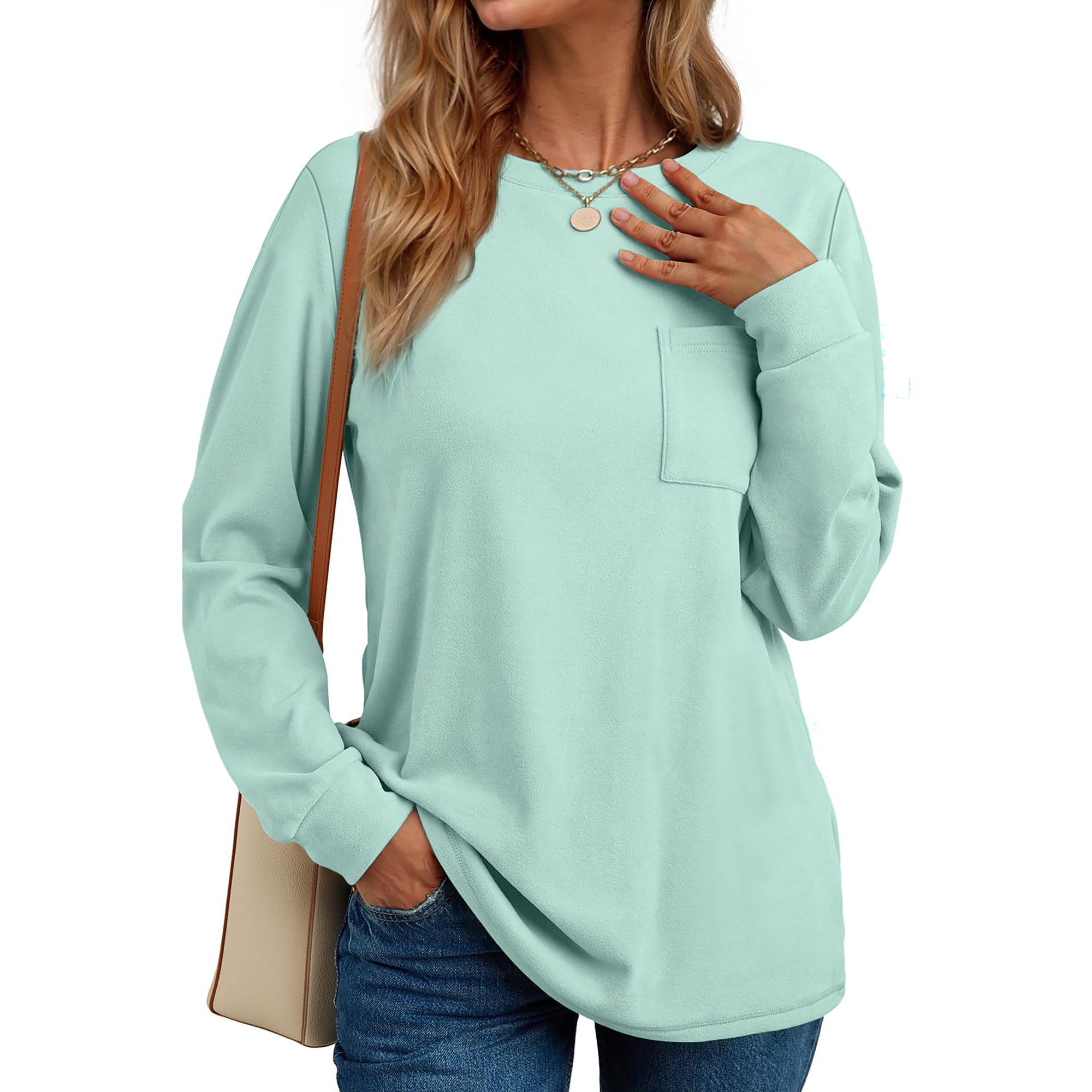 Fantaslook Crewneck Sweatshirts for Women Casual Long Sleeve Shirts Tunic Tops Pullover with Pocket