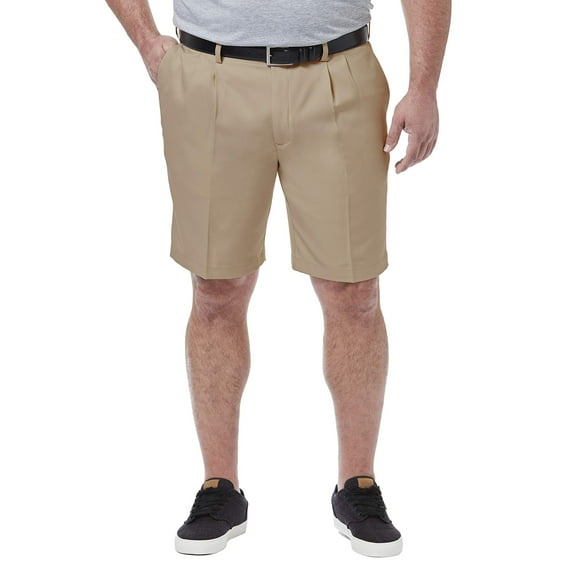 Haggar Short Homme Cool 18 Pro Coupe Classique Extensible Uni Plissé devant, Kaki, 44