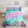 thumbnail image 3 of Tail Comforter Set,Kids Fish Scales Down Comforter Queen,Girly Rainbow Bedding, 3 of 7