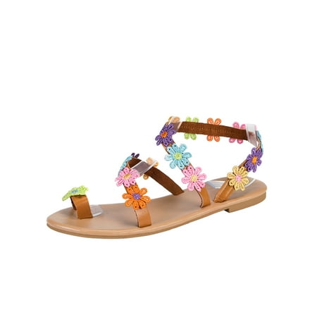 

Lacyhop Women Bohemian Sandal Open Toe Ring Flat Sandals Slip On Beach Shoes Party Non-Slip Slides Comfort Summer Colorful 8.5