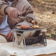 thumbnail image 3 of Horno al aire libre Estufa de leña para acampar con placa de parrilla al aire libre portátil plegable de acero inoxidable para cocinar con mochila, 3 of 7