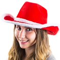 thumbnail image 3 of Sombrero de vaquero de fieltro de Color rojo navideño, accesorio de fiesta de disfraces de ala grande de vaquera, 3 of 5