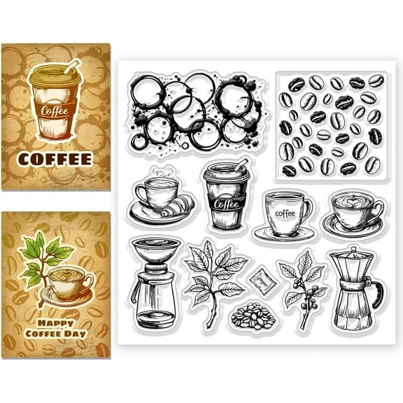Plan Them PVC Plastic Stamps for DIY Scrapbooking Photo Album Decorative Cards Making Stamp Sheets Film Frame Coffee 150x150mm