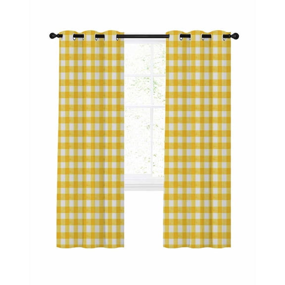 Yellow Blackout Curtains, Light Blocking Print Window Curtains, Country French Rustic Buffalo Plaid Modern Art Thermal Insulated Window Drapes for Living Room Kitchen Cafe 2 Panels, 104"W x 90"L