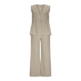 thumbnail image 4 of LEKWK Pantsuits for Women Dressy Sleeveless Vest Top Wide Leg Pants Set Loose Casual Pants Breathable Soft Summer Beach Vacation Elegant Chic Outfits, 4 of 7