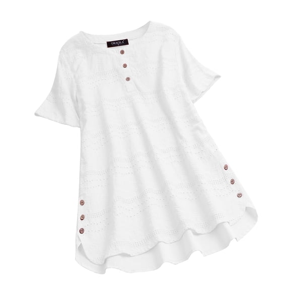 Haut Bohème Brodé pour Femmes Manches Courtes Col Rond Blouse Décontractée Chemise d'Été Florale Coupe Ample Tunique en Coton Confortable Style Boho Chic Vêtements de Vacances à la Plage