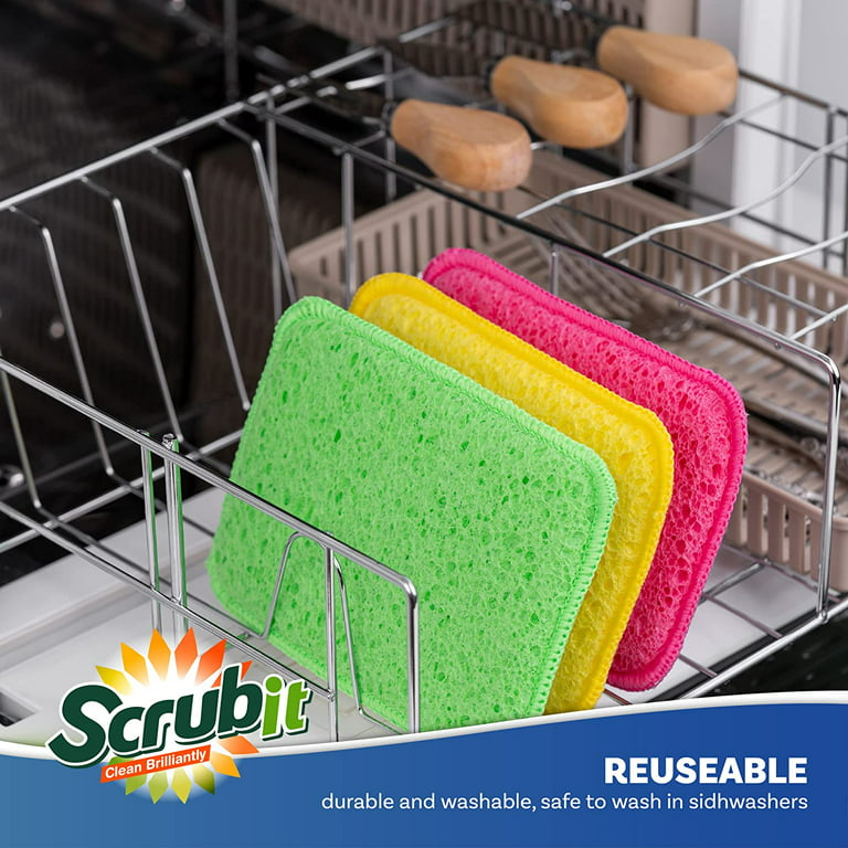 Scrub and Wipe Cleaning Sponges [10 Pack] Scrubit Dual Sided Scouring Pad and Sponge - Reusable Kitchen Scrubbing Sponges for Dishes, Pots, Pans