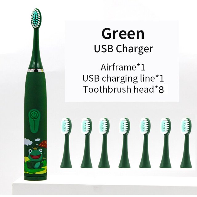 Para niños, cepillo de dientes eléctrico sónico, patrón de dibujos animados para niños con reemplazo del cabezal del cepillo de dientes, cepillo de dientes ultrasónico J259 Tan Jianjun unisex