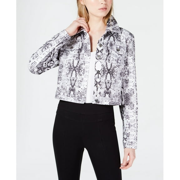 Bar III Cropped Snake Embossed Trucker Jacket Snake XL