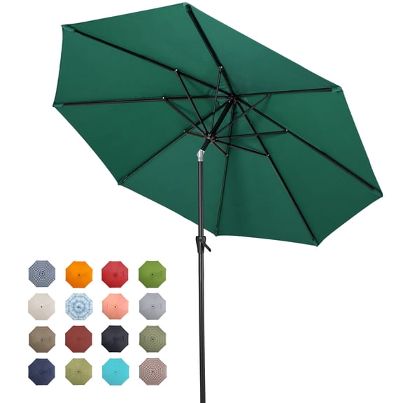 Tempera 9 ft Push Button Tilt Umbrella Forest Green