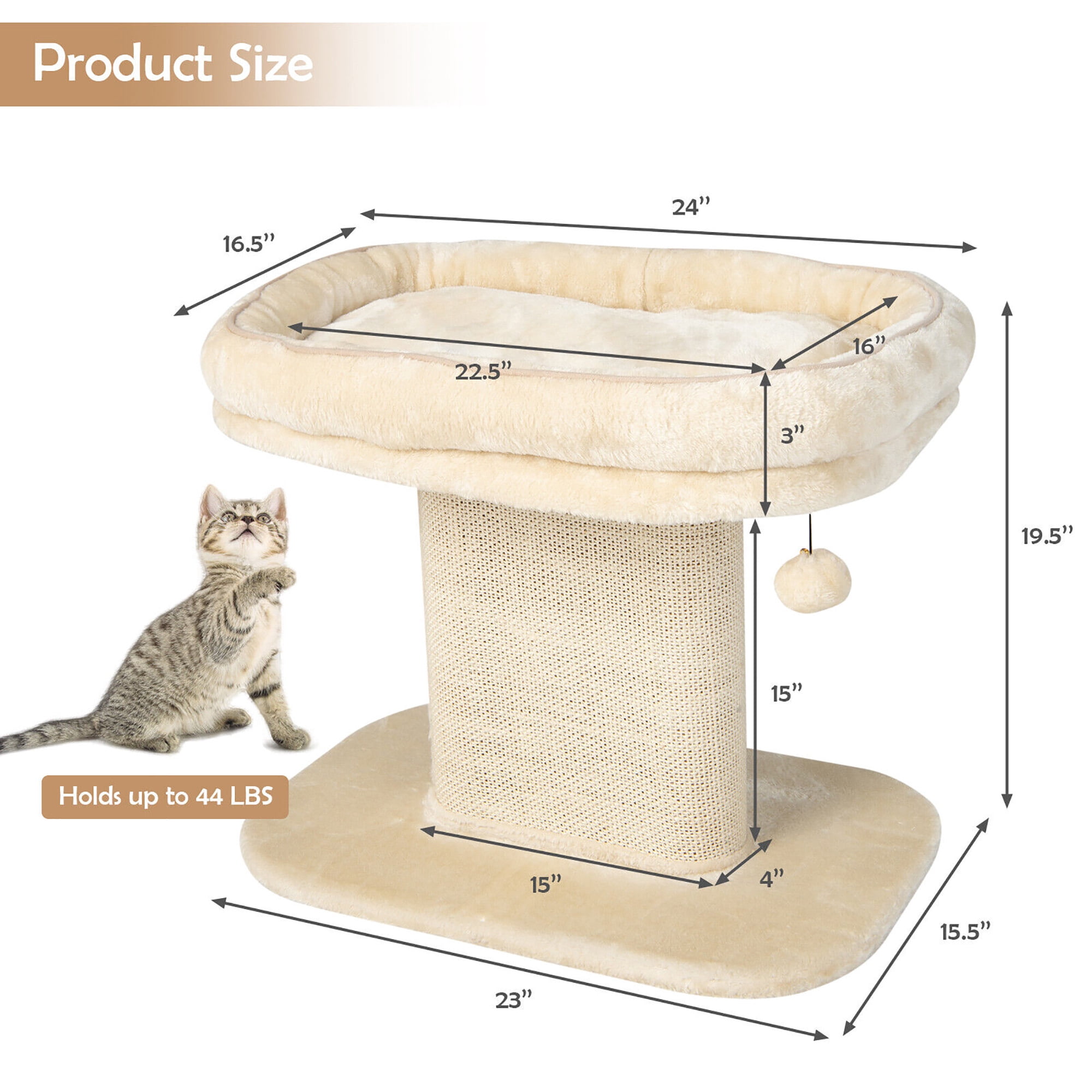 Gymax Modern Cat Tree Tower Cat Activity Tower w/ Large Plush Perch Beige
