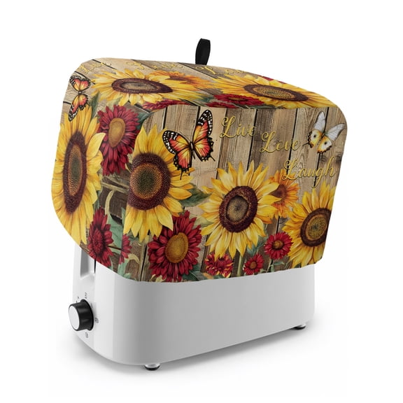 Toaster Cover 4 Slice, Sunflower Brown Wooden Dustproof Bakeware Oven Protector with Top Hook, Vintage Flowers Butterfly Waterproof Small Kitchen Appliance Toasters Dust Cover, 12"x11"x8"