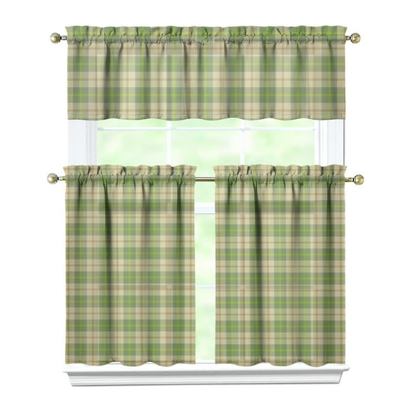 Kitchen Curtains 36 Inch Short - 3 Panel Set, Rod Pocket Window Curtain, 100% Polyester for Farmhouse, Cafe, Kitchen, Living Room, Bedroom, Rustic Buffalo Plaid & Geometric Design, Easy Wash