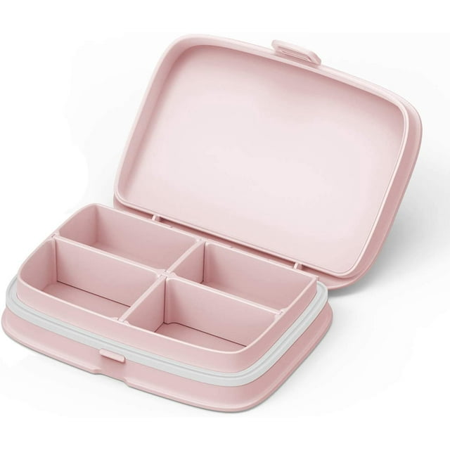 Waterproof Pill Case - Travel Pill Organizer Small Pill Box with Removable Compartments - Portable Pill Container Outdoor Pill Holder (4 Compartments, Pink)