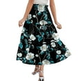 thumbnail image 3 of WTOBBY Vacation Style Floral Pleated Skirt Women's Drawstring High Waist Long Skirt Lightweight Summer Beach Skirt Tiered Flowy Boho Skirt with Elastic Waistband,Dark Green M, 3 of 4