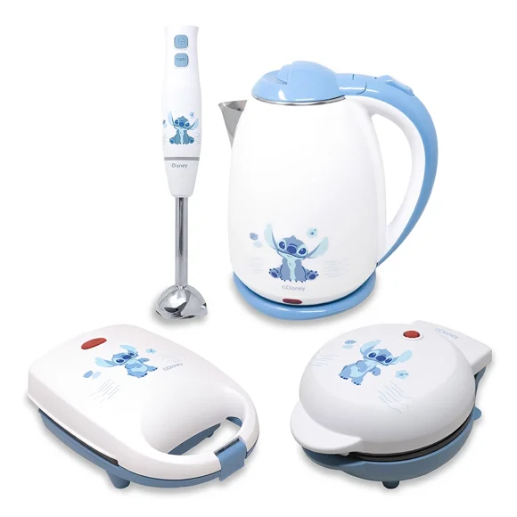 Combo de Electrodomésticos Disney Stitch ST-CST1 batidora de inmersión, tetera eléctrica, waflera y sandwichera – Set 4 piezas