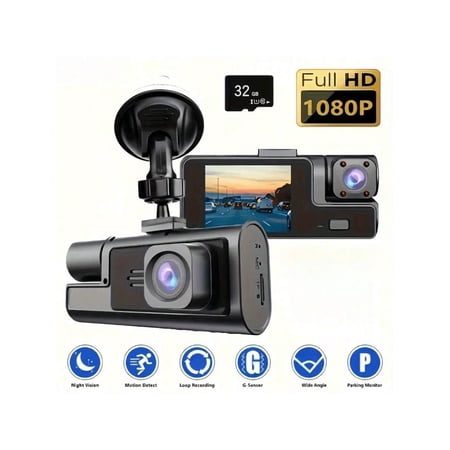 Dual Dash Cam Front and Inside 1080P Dash Camera for Cars - Infrared Night Vision Car Recorder with 2-Inch LCD, 170° Wide Angle, Loop Recording for Taxi & Uber