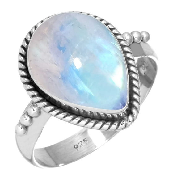 925 Silver Ring For Women - Girls White Natural Rainbow Moonstone Stone Silver Ring Size 6.5 June Birthstone Handmade Silver Ring Size 6.5 Gift For Women On Easter 925 Silver Jewelry With Gemstone