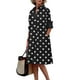 thumbnail image 1 of Vestido Zhyaj con botones, manga larga, lunares negros, talla grande, 1 of 6