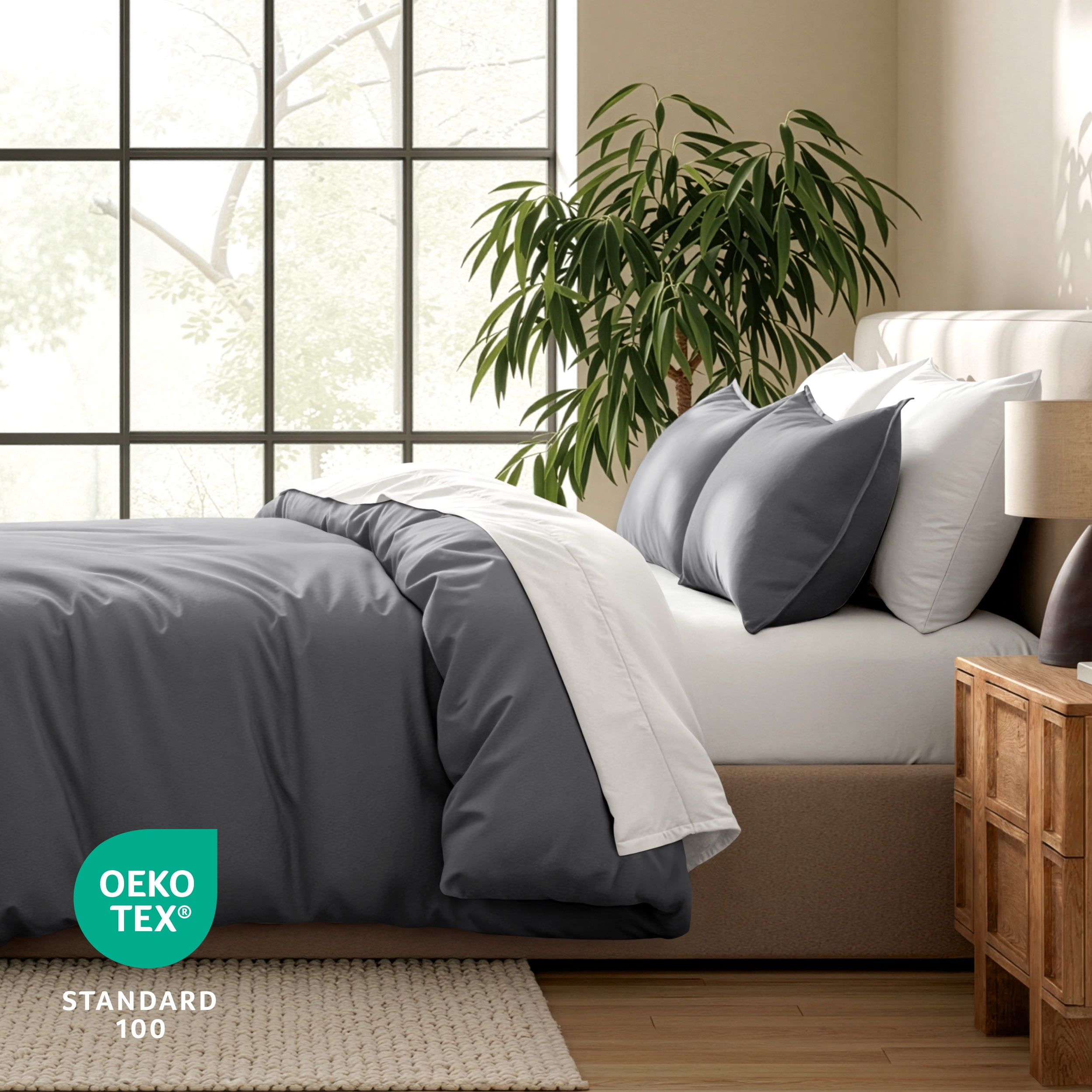 Bare Home Luxury Duvet Cover and Sham Set - Premium 1800 Collection - Ultra-Soft - Queen, Gray, 3-Pieces