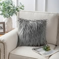 thumbnail image 3 of Phantoscope Designer's Choice Decorative Throw Pillow Set, Fluffy Faux Fur & Modern Faux Leather Bundle, for Sofa Couch Bedroom, 18" x 18", Gray Fur and Leather, 2 Pack, 3 of 7