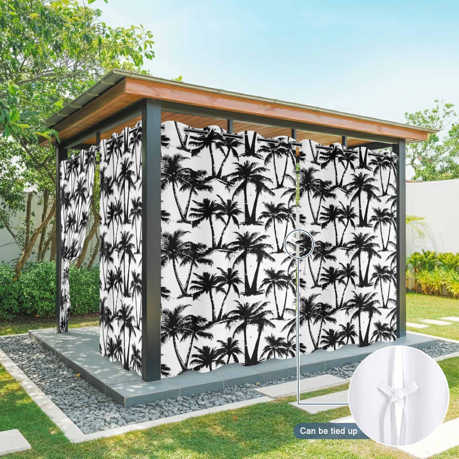 Summer Beach Palm Outdoor Curtains for Patio, Tropical Country Coastal Seaside Black Tree Silhouettes Sunshade Privacy Drapes Grommet Waterproof Outside Curtains for Porch Balcony 54"x108", 1 Panel
