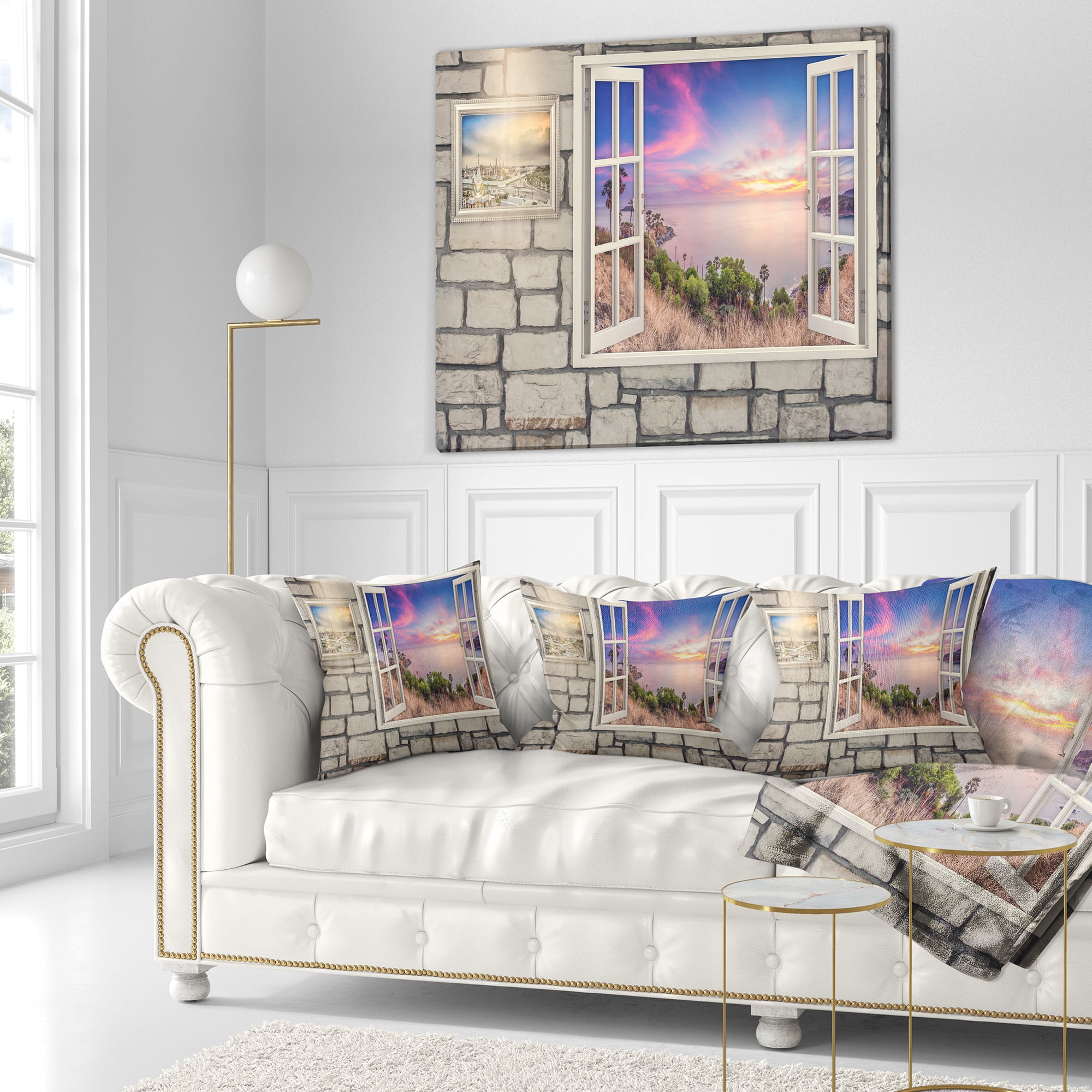 Designart Window to Beautiful Stretch of Land - Modern Landscape Printed Throw Pillow - 18x18