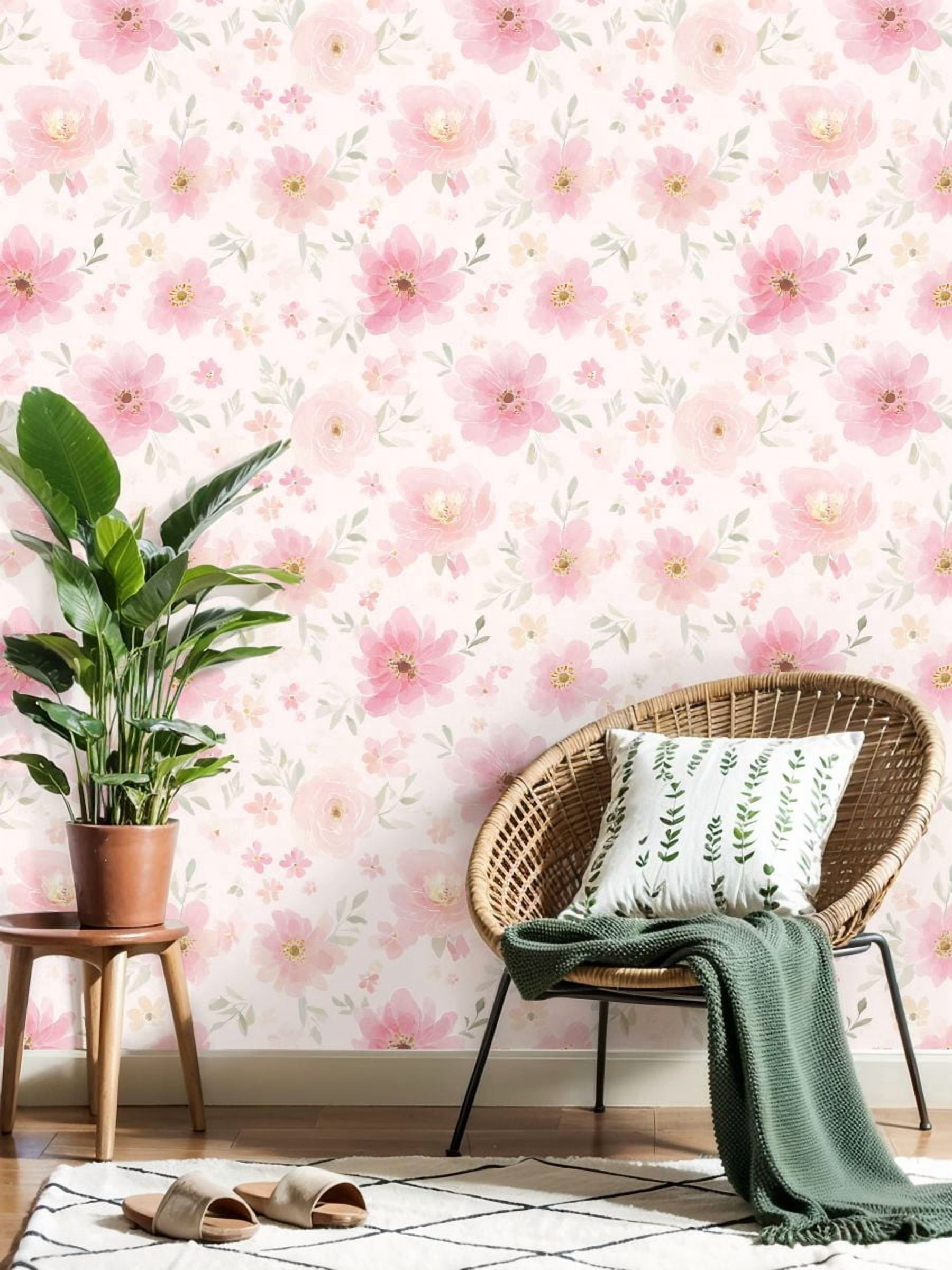 Peel and Stick Wallpaper Soft Pink Floral Watercolor Roses Delicate Blooms Wall Mural 23.6in x 9.8ft Self Adhesive Removable Wall Paper Renter Friendly Wallpaper for Bedroom Livingroom Office