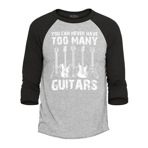 Shop4Ever Men's You Can Never Have Too Many Guitars Musician Guitarist Raglan Baseball Shirt XX-Large Heather Grey/Black