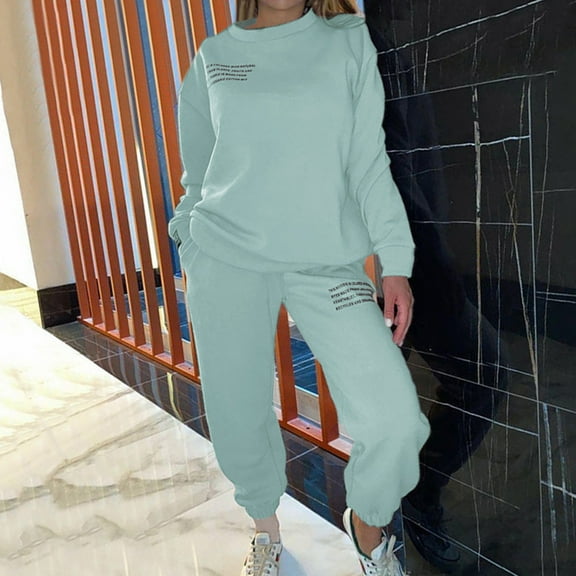 clear 50% off Usmixi 2 Piece Tracksuit for Women Womens 2 Piece Outfits Long Sleeve Crewneck Sweatshirt and Jogger Pants Fashion Letter Print Sweatsuits Lounge Sets with Pocket Under $10