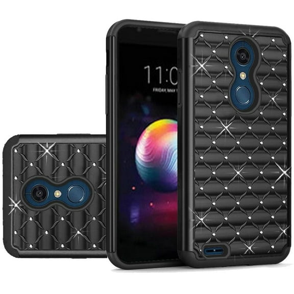 GSA Studded Rhinestone Crystal Bling Diamond Tough Hybrid Case For LG K30 LG K10 (2018) Black