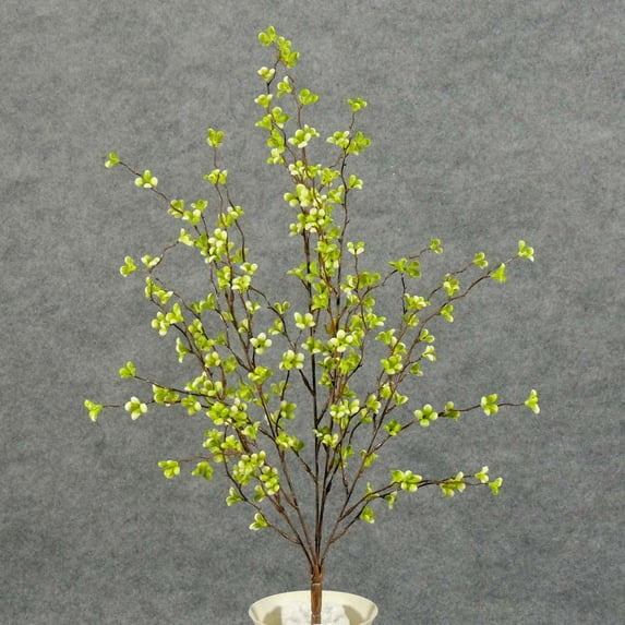 1 Pc, 22 Inch Artificial Plum Cross Bush w/5 Main Stems & Smaller Branches For Adding Color & Height To Arrangements & Décor - Green