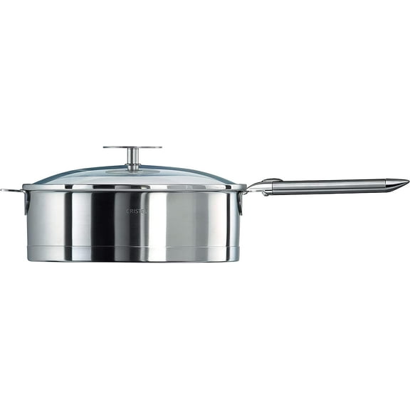 Cristel Strate L Stainless Steel Sautepan with Glass Lid and Removable Handle, 2.1 Quart